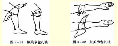  膝（肘）关节三角巾包扎法